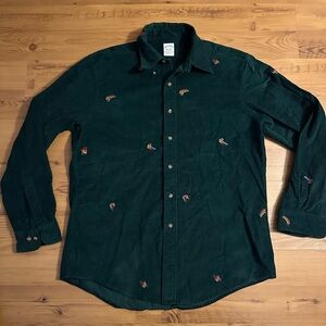 Dark Green Corduroy Fly Fishing Brooks Brothers Long Sleeve Sz L